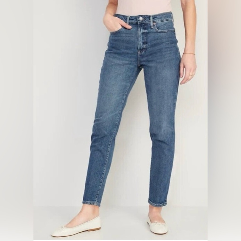 Old Navy OG Straight Ankle Jeans Womens 6 Blue High Rise Cotton Stretch NEW